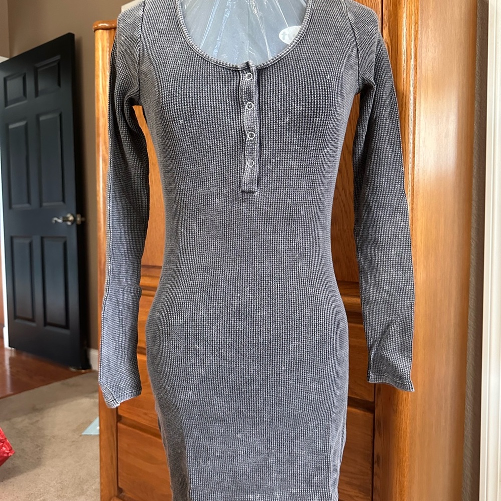 Pink Victoria secret washed Gray Long Sleeve waffle knit Henley Dress